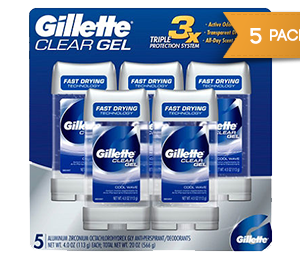 Gillette 3x Clear Gel Deodorant 4 oz - 5 Count