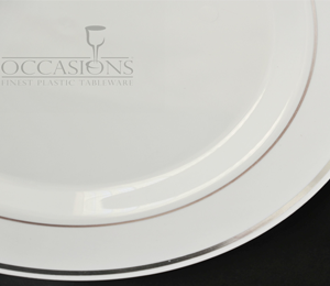 10.5'' Occasions White Plastic Plate With Silver Line 10 Pack