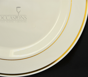 10.5'' Occasions Ivory Plastic Plate With Gold Line 10 Pack