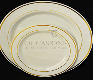 7.5'' Occasions Ivory Plastic Plates With Gold Line 10 Pack