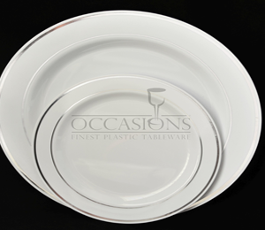 7.5'' Occasions White Plastic Plate With Silver Line 10 Pack