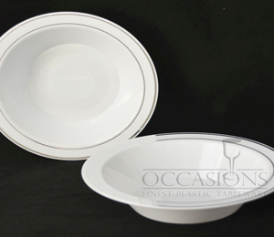 14 - Oz Occasions White Plastic Bowl With Silver Line 10 Pack
