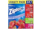 Ziploc Storage Variety Bags 347CT Sand/Snack/QT/Gall