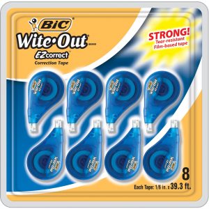 BIC Wite-Out EZ Correct Correction Tape, 1/6" x 39'3", 8 ct. - White