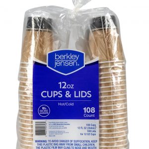 Berkley Jensen 12-Oz. Hot/Cold Cups with Lids, 108 ct.