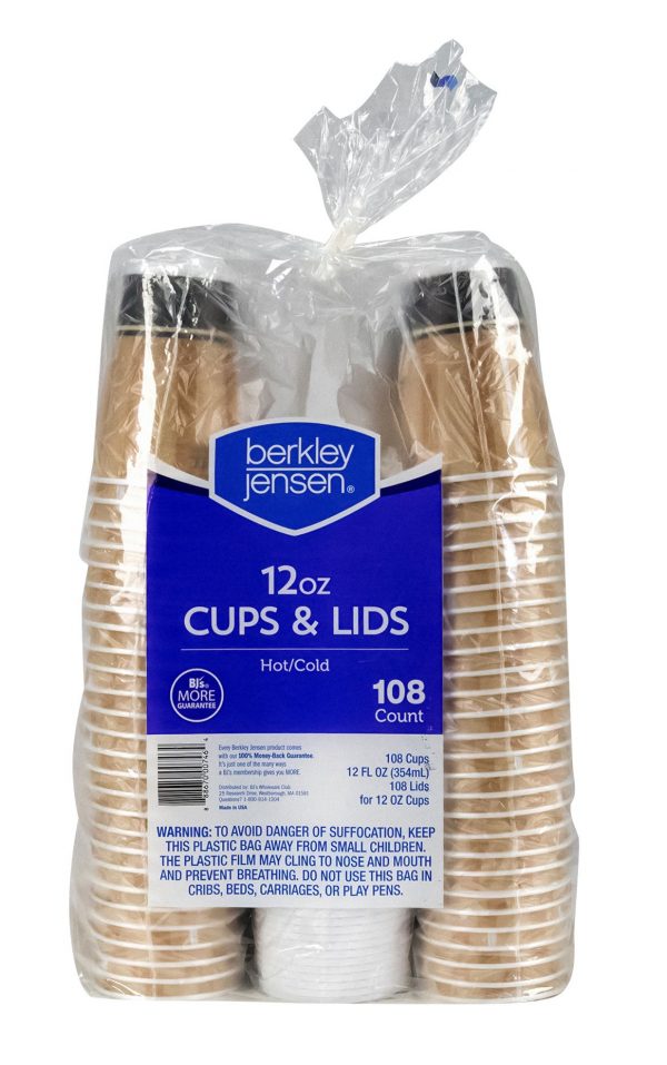 Berkley Jensen 12-Oz. Hot/Cold Cups with Lids, 108 ct.