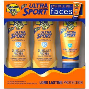 Banana Boat SPF 30 Twin Pack Sports Sunscreen Lotion, 2 pk./8 fl. oz. with Sports Faces Sunscreen Lotion, 3 fl. oz.