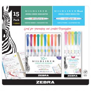 Zebra Mildliner Double Ended Highlighters and Pens, 15 ct. + 2 Bonus Storage Cases