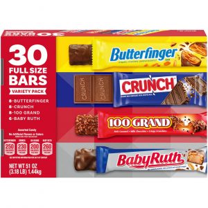 Butterfinger, Crunch, 100 Grand & Baby Ruth Assorted Chocolate Bar Variety Pack, 30CT