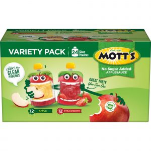 Mott's Applesauce No Sugar Added Variety Pack, 3.2 Ounce Pouch, 24 pack