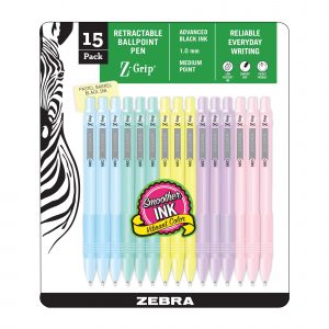 Zebra Z-Grip Retractable Ballpoint Pen with 1.0mm Medium Point, Pastel Barrel, 15 ct.