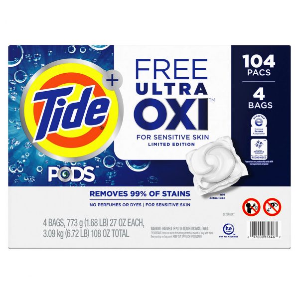 Tide PODS Ultra OXI Free Laundry Detergent Pacs, 104 ct.