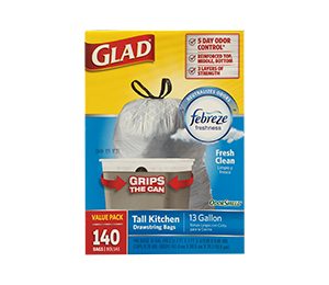 Glad Tall Kitchen Bag with Febreze odor Shield 13 Gal 140 CT
