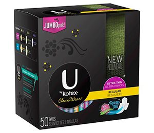 U By Kotex CleanWear Ultra Thin Regular Pads with wings - 50 Count
