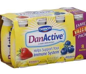 Dannon DanActive Strawberry & Blueberry Probiotic Dairy Drink. Family Size, 3.1 fl oz, 8 pack