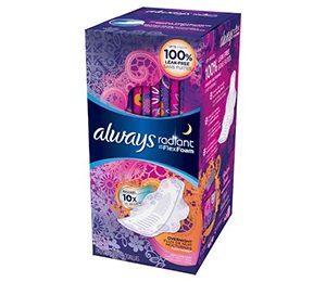 Always Radiant Overnight with Wings Scented Pads - 22 Count