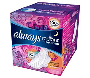 Always Radiant Overnight with Wings Flex Foam Scented Pads - 11 Count