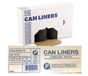 Can Liners Coreless Rolls 24 x 24 inches. Black. 1000 Pack