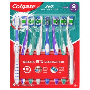 Colgate Total Whitening Manual 360 Toothbrushes, Soft/Medium, 8 pk.