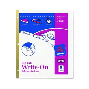 Avery Write-On Index Dividers with Erasable Laminated Tabs, 8 Tabs per Set - White