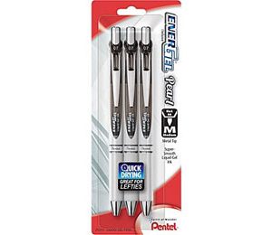 Pentel EnerGel Pearl Retractable Gel-Ink Pens, Medium Point, Black Accent Barrel, Black - 3 Pack
