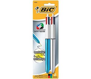 BIC 4-Color Metallic Ballpoint Retractable Pens, Assorted Ink and Barrel Colors - 2 Pack