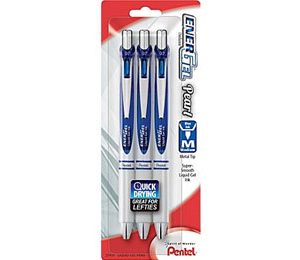 Pentel EnerGel Pearl Retractable Gel-Ink Pens, Medium Point, Blue - 3 Pack