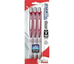 Pentel EnerGel Pearl Retractable Gel-Ink Pens, Medium Point, Pink Accent Barrel, Black - 3 Pack