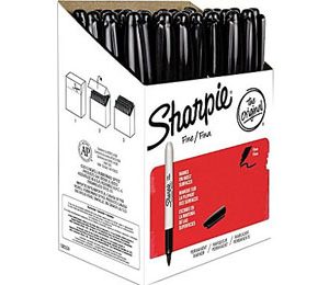 Sharpie Permanent Markers, Fine Tip, Black Ink - 36 Box