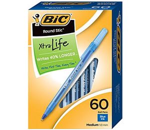 BIC Round Stic Ballpoint Pens, Blue Ink, Medium Point - 60 Box