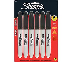 Sharpie Super Permanent Marker, Fine Point, Black - 6 Pack