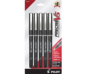 Pilot Precise V5 Rollerball Pens, Extra Fine Point, Black - 5 Pack