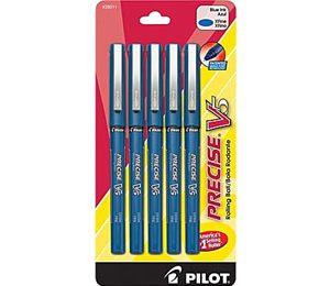 Pilot Precise V5 Needle Rollerball Pens, Extra Fine Point, Blue - 5 Pack