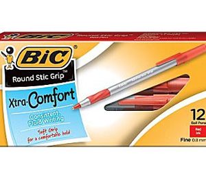 BIC Ultra Round Stic Grip Ballpoint Pens, Medium Point, Red - 12 Pack