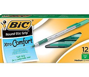 BIC Ultra Round Stic Grip Ballpoint Pens, Medium Point, Green - 12 Pack