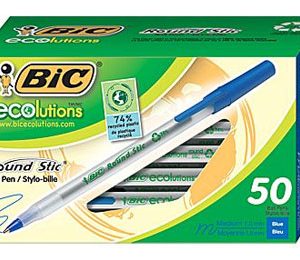 BIC ECOlutions Round Stic Ballpoint Pens, Medium, Blue - 50 Pack