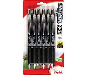 Pentel EnerGel RTX Retractable Gel Pens, Medium, Black Ink - 6 Pack