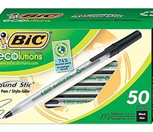 BIC ECOlutions Round Stic Ballpoint Pens, Medium, Black - 50 Pack