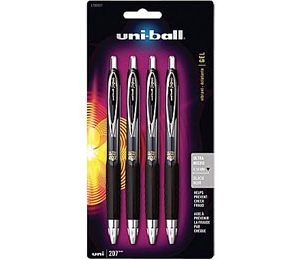 uni-ball 207 RT Retractable Gel Pens, Ultra Micro Point 0.38mm, Black - 4 Pack
