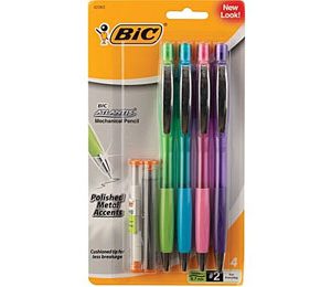 BIC Atlantis Metal Pencil Fashion Barrels, 0.7mm - 4 Pack