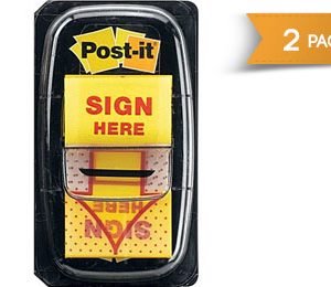 Post-it 1 Yellow Sign Here Flags with Pop-Up Dispenser - 2 Pack