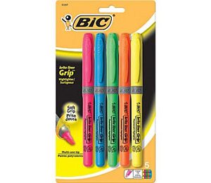 BIC Brite Liner Grip Highlighters, Assorted - 5 Pack