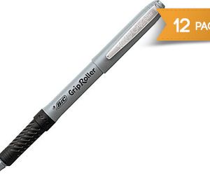 BIC Grip Rollers, Fine Point, Black - 12 Pack