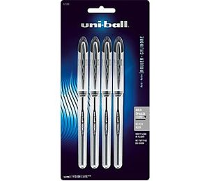 Uni-ball Vision Elite Rollerball Pen, 0.8 mm Bold, Black - 4 Pack