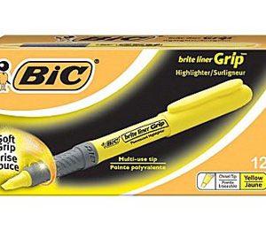 BIC Brite Liner Grip Highlighters, Yellow, Dozen
