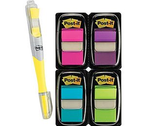 Post-it Assorted Bright 1 Flag Bonus Pack w/ Flag + Highlighter