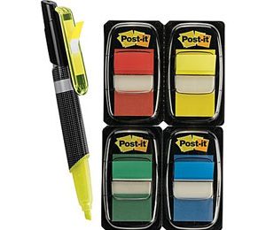 Post-it Assorted Standard 1 inch Flag Bonus Pack w/ Flag + Highlighter