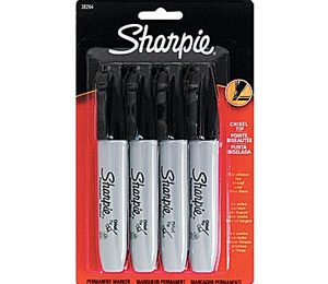 Sharpie Permanent Marker, Chisel Tip, Black - 4 Pack