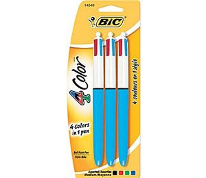 BIC  4-Color Retractable Ballpoint Pen, 1 mm Medium, Assorted, Blue Barrel - 3 Pack