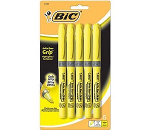 BIC Brite Liner Grip Highlighters, Yellow - 5 Pack